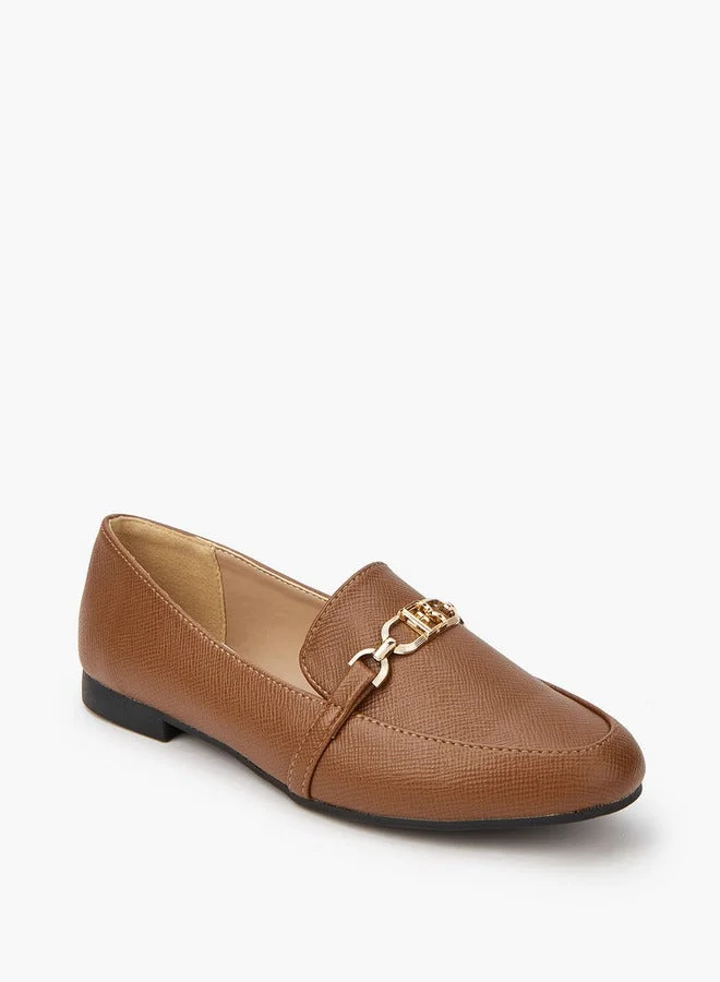 Flora Bella By Shoexpress TAN Textured Chain Detail Slip-On Loafers  | Best Price UAE