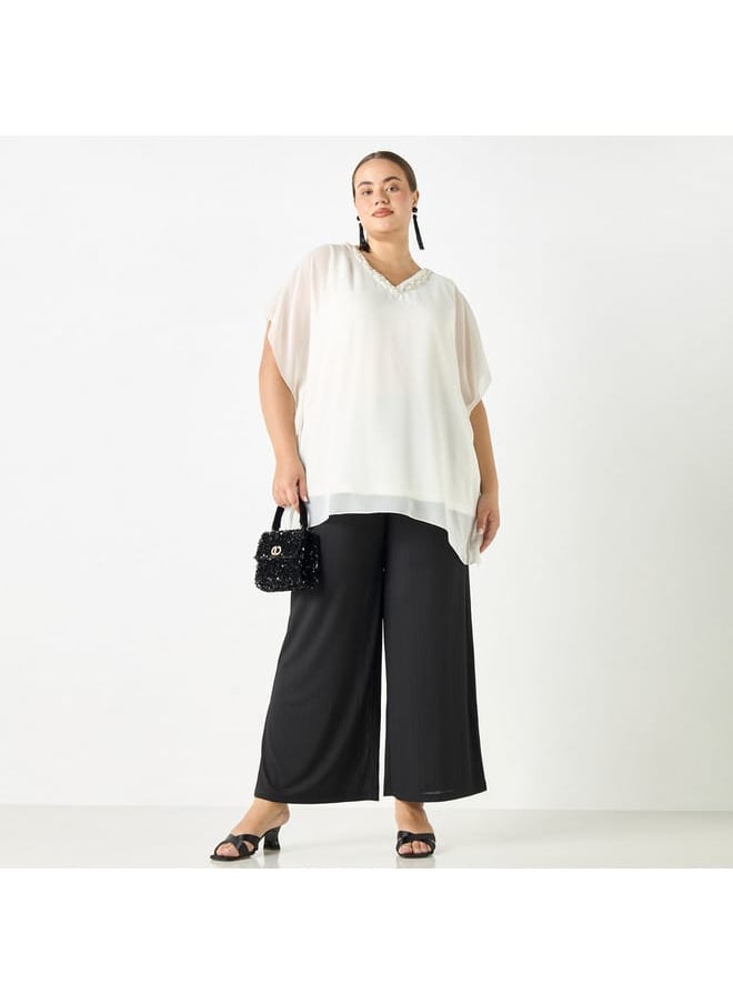 Ulla Popken Plus Size Ulla Popken Embellished V-Neck Top  - Image 2