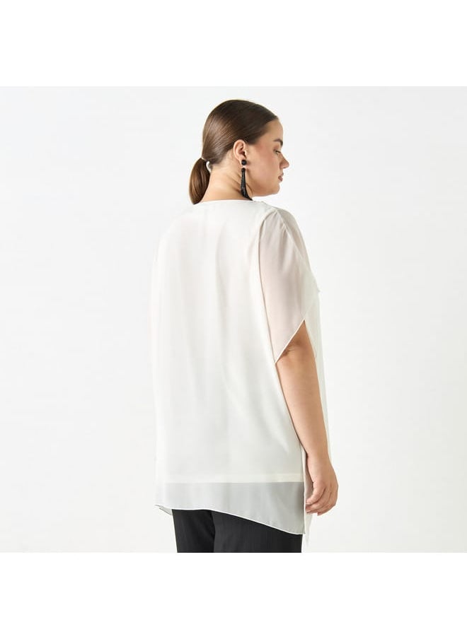 Ulla Popken Plus Size Ulla Popken Embellished V-Neck Top  - Image 3