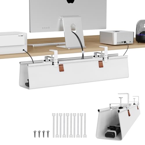 Zilink Under Desk Cable Management 30" No Drill Desk Cable Management Tray Clamp/Screw Mount Cable Tray Sturdy Waterproof Fabric Cord Organizer for Office, Home, White - Image 1