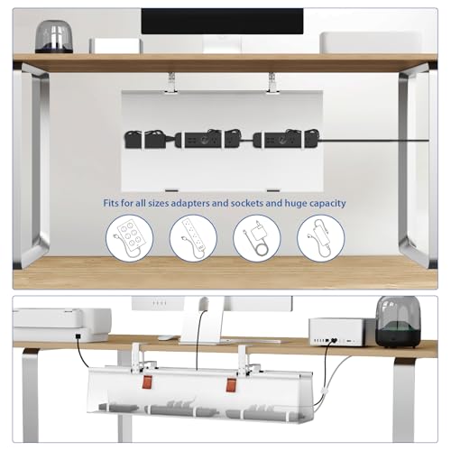 Zilink Under Desk Cable Management 30" No Drill Desk Cable Management Tray Clamp/Screw Mount Cable Tray Sturdy Waterproof Fabric Cord Organizer for Office, Home, White - Image 3