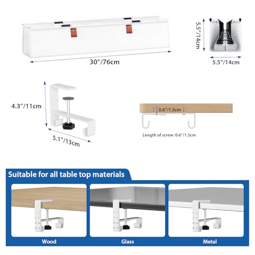 Zilink Under Desk Cable Management 30" No Drill Desk Cable Management Tray Clamp/Screw Mount Cable Tray Sturdy Waterproof Fabric Cord Organizer for Office, Home, White - Image 5