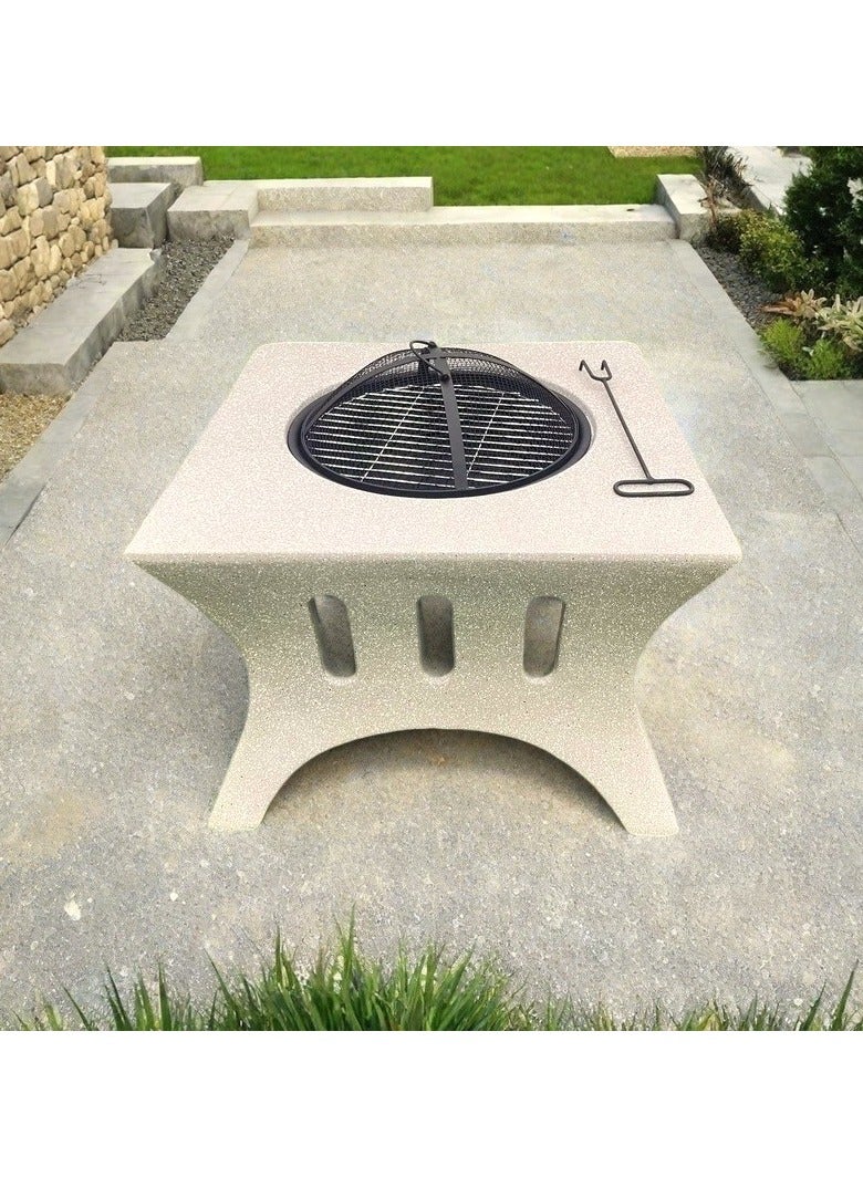 Albawadi Outdoor Fire Pit BBQ Grill Garden Table Stove Fireplace Square Shape - Image 1