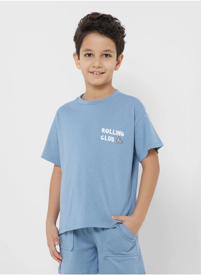 JUNE Kids Slogan Crew Neck T-Shirt