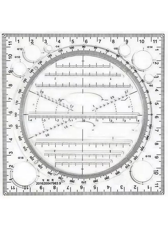 مسطرة دوارة سوداء متعددة الوظائف بقاعدة 360 درجة لأداة القياس الدقيق للدوائر والقطع الناقص والأشكال الهندسية - Image 1