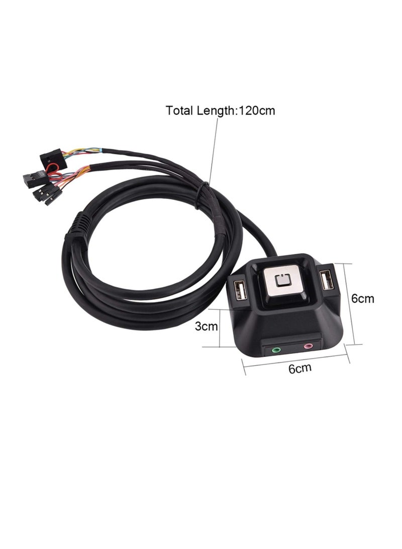 KASTWAVE Desktop Computer Power Switch Power Supply Cable, Dual USB Port Power Reset Button with Audio and Microphone Port Power Button Extension Cable 47.24inch Length for Desktop PC Case - Image 4