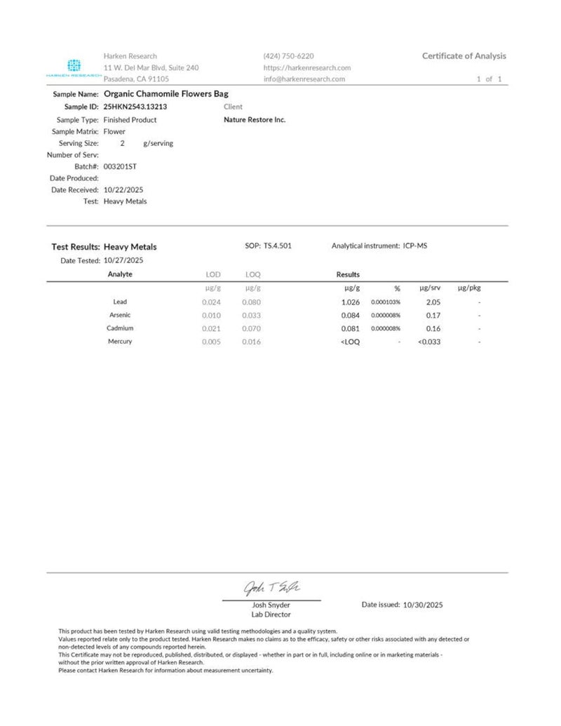 Nature Restore Organic Chamomile Whole Flower, Loose Leaf, Tea Leaves, 4oz (Packaging may vary) - Image 3