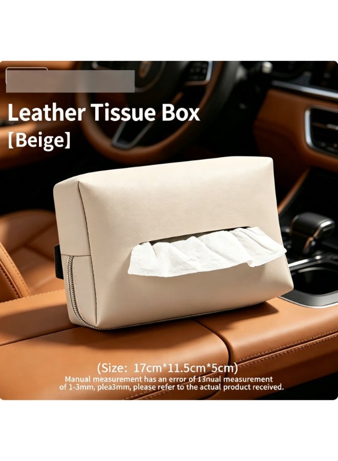Car Tissue Holder, Car Armrest Box Tissue Holder, PU Leather Backseat Tissue Case Holder for Vehicle,Binding Napkin Paper Box,Automotive Interiorbeige（18cm*12cm*7.5cm） - Image 4