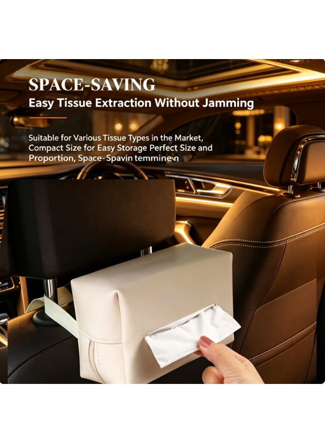 Car Tissue Holder, Car Armrest Box Tissue Holder, PU Leather Backseat Tissue Case Holder for Vehicle,Binding Napkin Paper Box,Automotive Interiorbeige（18cm*12cm*7.5cm） - Image 1