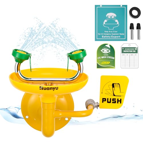 Huanyu Emergency Eye Wash Station Wall Mounted Eyewash Stations Safety First Aid Commercial Eye Washing with Sign for Factory Hospital (1305) - Image 1