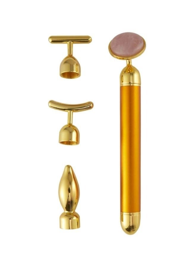 مجموعة تدليك الوجه الكهربائية 4 في 1 - بكرات ذهبية وكوارتز وردي على شكل T، جهاز اهتزازي لشد الوجه، تقليل التجاعيد والانتفاخ وتعزيز الامتصاص، هدية تجميل محمولة (وردي/ذهبي وردي) - Image 1