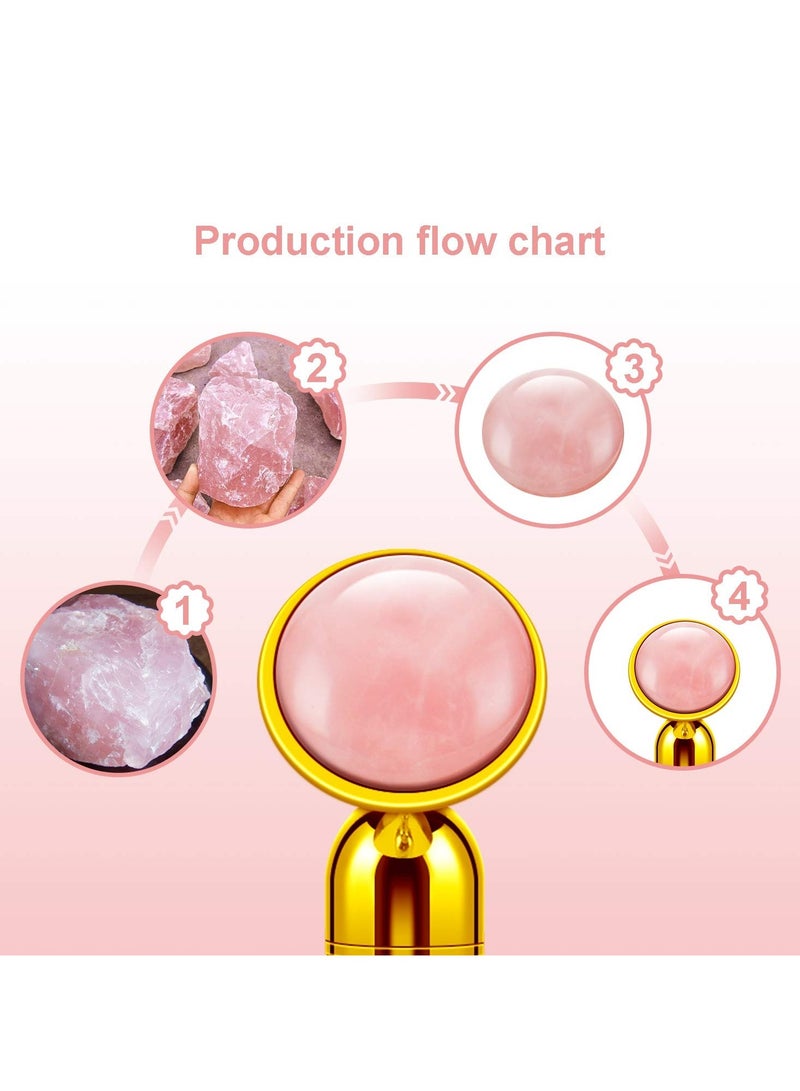 مجموعة تدليك الوجه الكهربائية 4 في 1 - بكرات ذهبية وكوارتز وردي على شكل T، جهاز اهتزازي لشد الوجه، تقليل التجاعيد والانتفاخ وتعزيز الامتصاص، هدية تجميل محمولة (وردي/ذهبي وردي) - Image 4