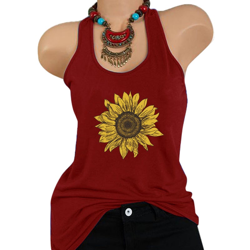 2020 Spring Cross Border T-Shirt Dark Sunflower Print Pattern Women's T-Shirt BX10590 - Image 4