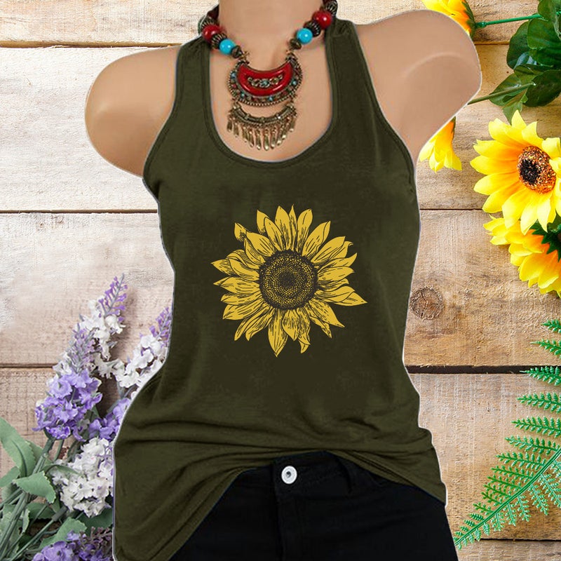 2020 Spring Cross Border T-Shirt Dark Sunflower Print Pattern Women's T-Shirt BX10590 - Image 1