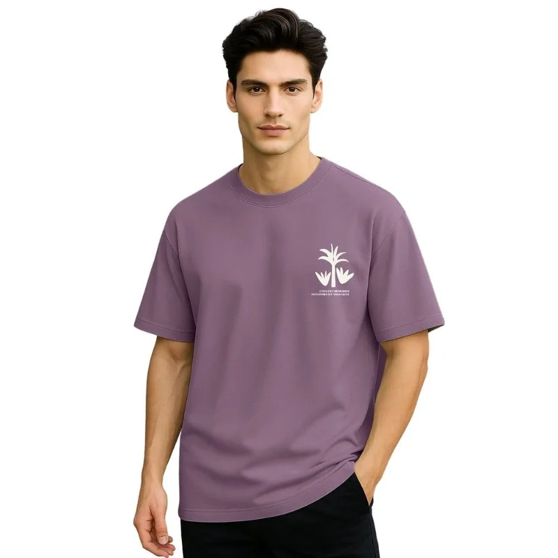 نوبيرو Men's Oversized Fit Graphic Print T-Shirt in Purple