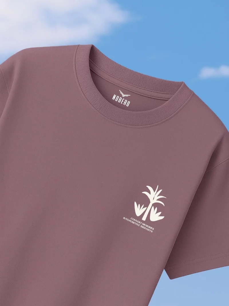 نوبيرو Men's Oversized Fit Graphic Print T-Shirt in Purple