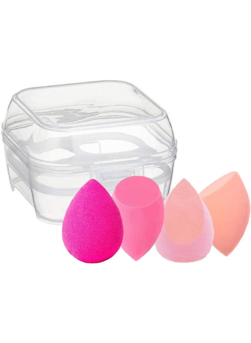 طقم إسفنج مكياج بيوتي بلندر متعددة الأشكال مع علبة تخزين شفافة – إسفنج توزيع كريم الأساس والكونسيلر والبودرة – ألوان متعددة - Image 1