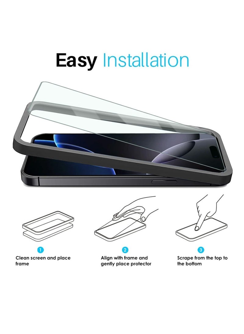 Techie - Apple iPhone 16 Pro Max Screen Protector, Super Clear Gorilla Glass with Easy Installation Auto Alignment Frame, 9H Tempered Glass, Bubble-Free, Case-Friendly - 2 Pack - Image 1