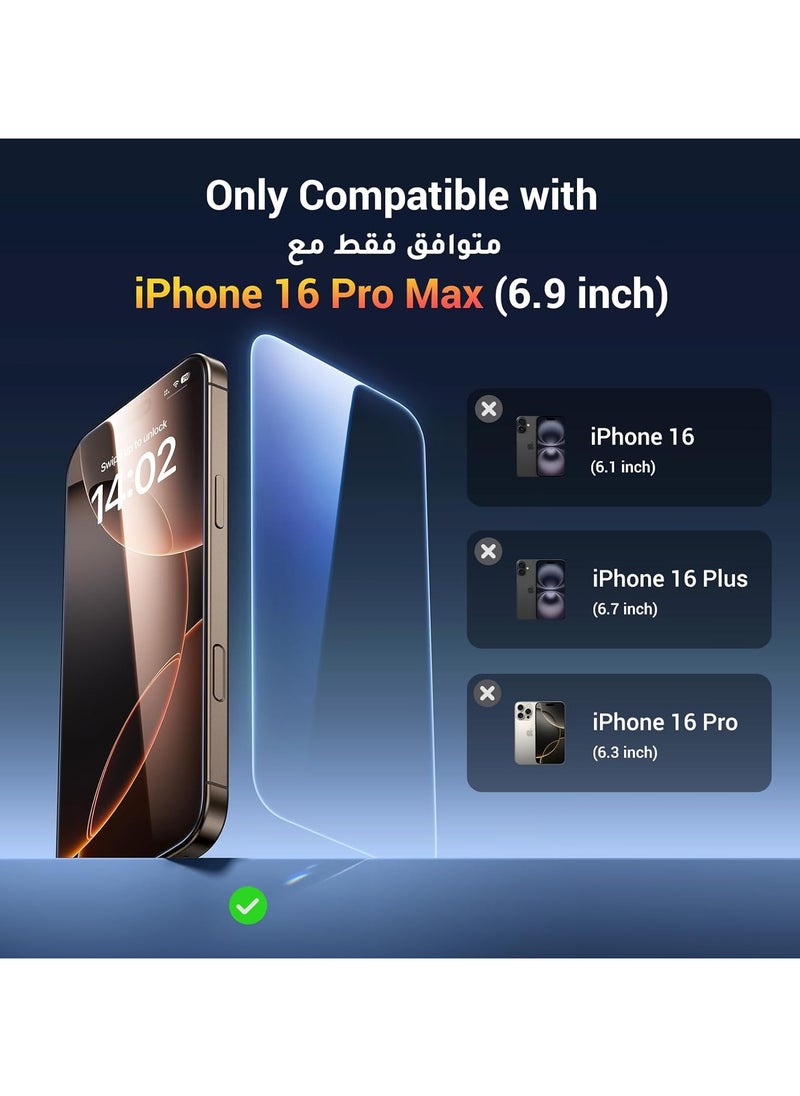 Techie - Apple iPhone 16 Pro Max Screen Protector, Super Clear Gorilla Glass with Easy Installation Auto Alignment Frame, 9H Tempered Glass, Bubble-Free, Case-Friendly - 2 Pack - Image 1
