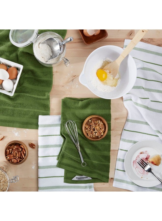 KitchenAid Albany Kitchen Towel 4-Pack Set, Matcha Green/White, 16"x26" - Image 1