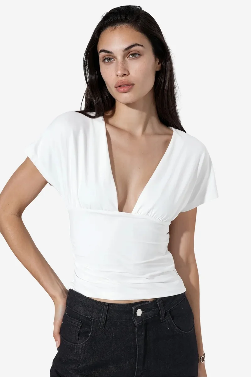 Busem BUSEM Fitted Crop Blouse With Tie Detail