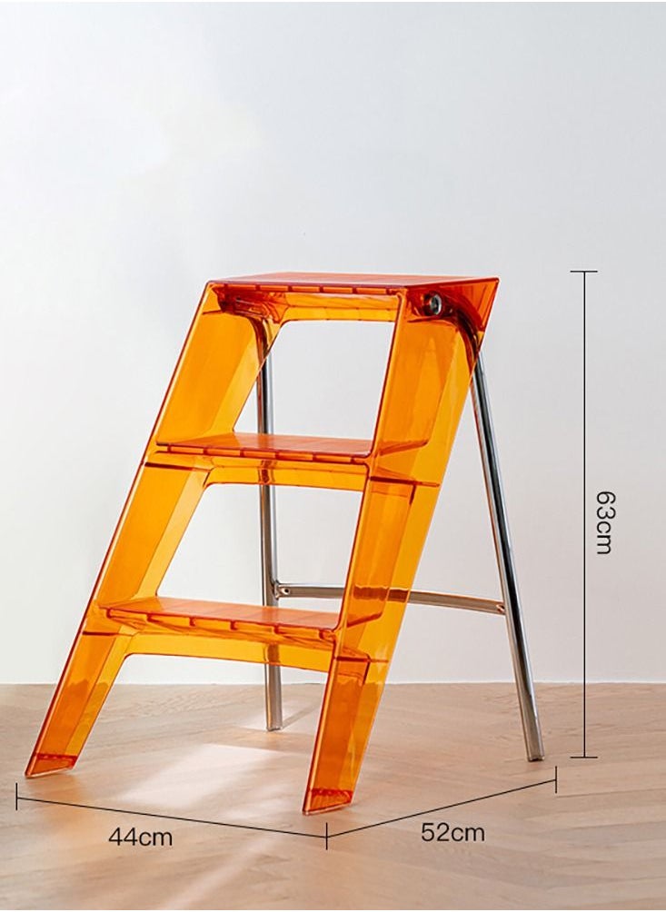Merry Moments Three-Step Ladder Folding Ladder Multifunctional Ladder Transparent Folding Stool Library Foot Pedal Home Decor Non-Slip Acrylic  Yellow L44xW52xH63 cm  - Image 4