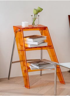 Merry Moments Three-Step Ladder Folding Ladder Multifunctional Ladder Transparent Folding Stool Library Foot Pedal Home Decor Non-Slip Acrylic  Yellow L44xW52xH63 cm  - Image 1