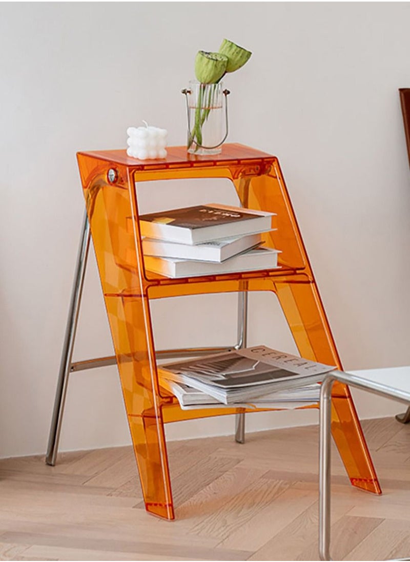 Merry Moments Three-Step Ladder Folding Ladder Multifunctional Ladder Transparent Folding Stool Library Foot Pedal Home Decor Non-Slip Acrylic  Yellow L44xW52xH63 cm  - Image 1