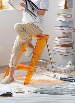 Merry Moments Three-Step Ladder Folding Ladder Multifunctional Ladder Transparent Folding Stool Library Foot Pedal Home Decor Non-Slip Acrylic  Yellow L44xW52xH63 cm  - Image 3