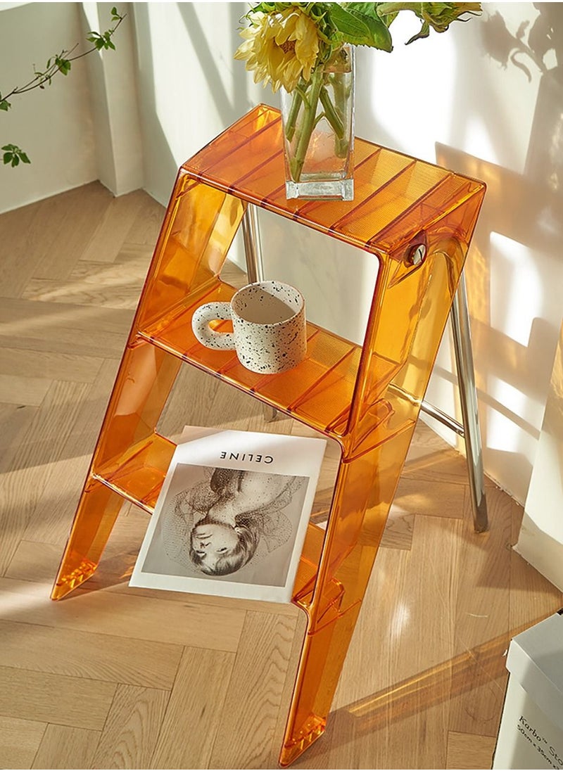 Merry Moments Three-Step Ladder Folding Ladder Multifunctional Ladder Transparent Folding Stool Library Foot Pedal Home Decor Non-Slip Acrylic  Yellow L44xW52xH63 cm  - Image 2