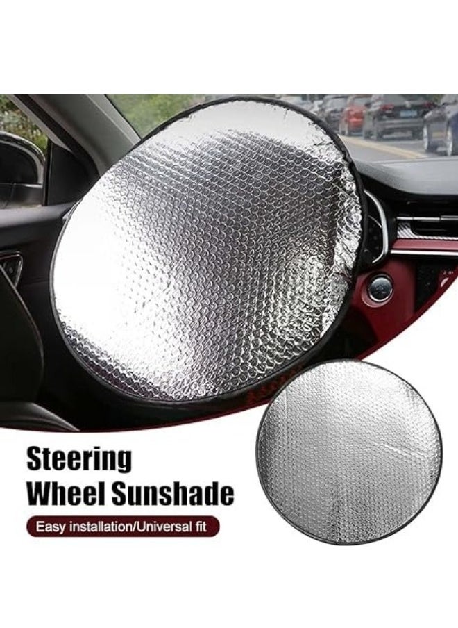 ShebSheb Car Steering Wheel Sun Shade Cover, Thickened Aluminum Foil Full Coverage Steering Wheel Cover, Sun Block Anti-Heat Steering Wheel Protector for Car Truck SUV Vang Wheel Covers - Image 4