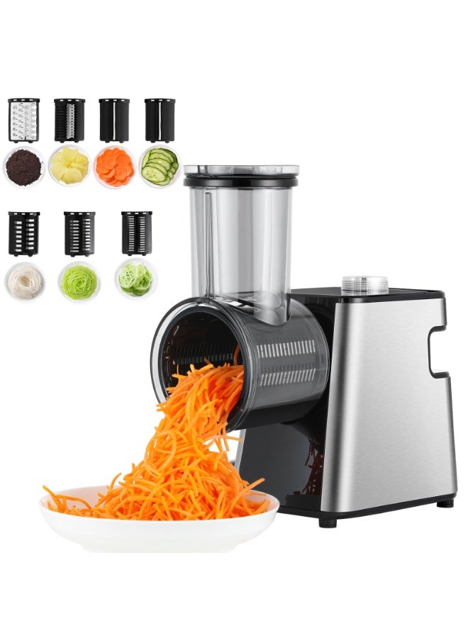 7 in 1 Professional Electric Cheese Grater and Slicer, 300W, for Vegetable, Block Cheese, Salad Maker, Shredded Carrot, Zucchini for Home Kitchen