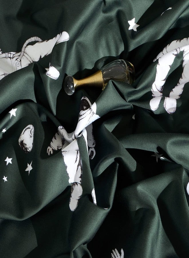 MILDLY 100% Long Staple Cotton Duvet Cover Sets, 3pcs Dark Green Cosmonaut Pilot Pattern Printed Comforter Cover Set - Image 5