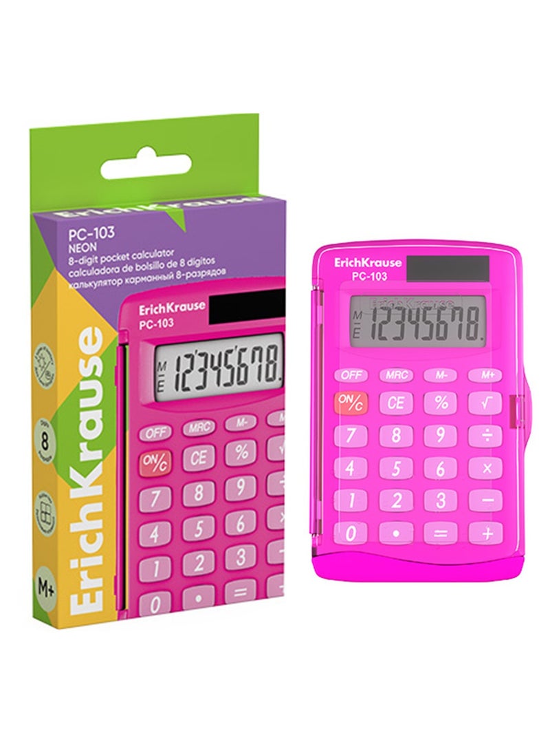 ErichKrause آلة حاسبة بحجم الجيب 8 أرقام مع غلاف بلاستيكي جسم وردي - Image 1