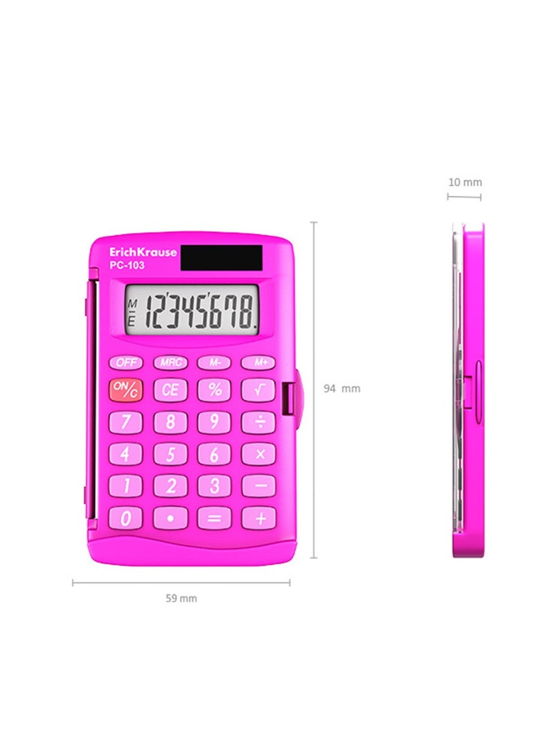 ErichKrause آلة حاسبة بحجم الجيب 8 أرقام مع غلاف بلاستيكي جسم وردي - Image 3