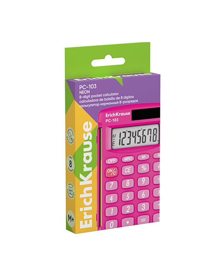 ErichKrause آلة حاسبة بحجم الجيب 8 أرقام مع غلاف بلاستيكي جسم وردي - Image 4