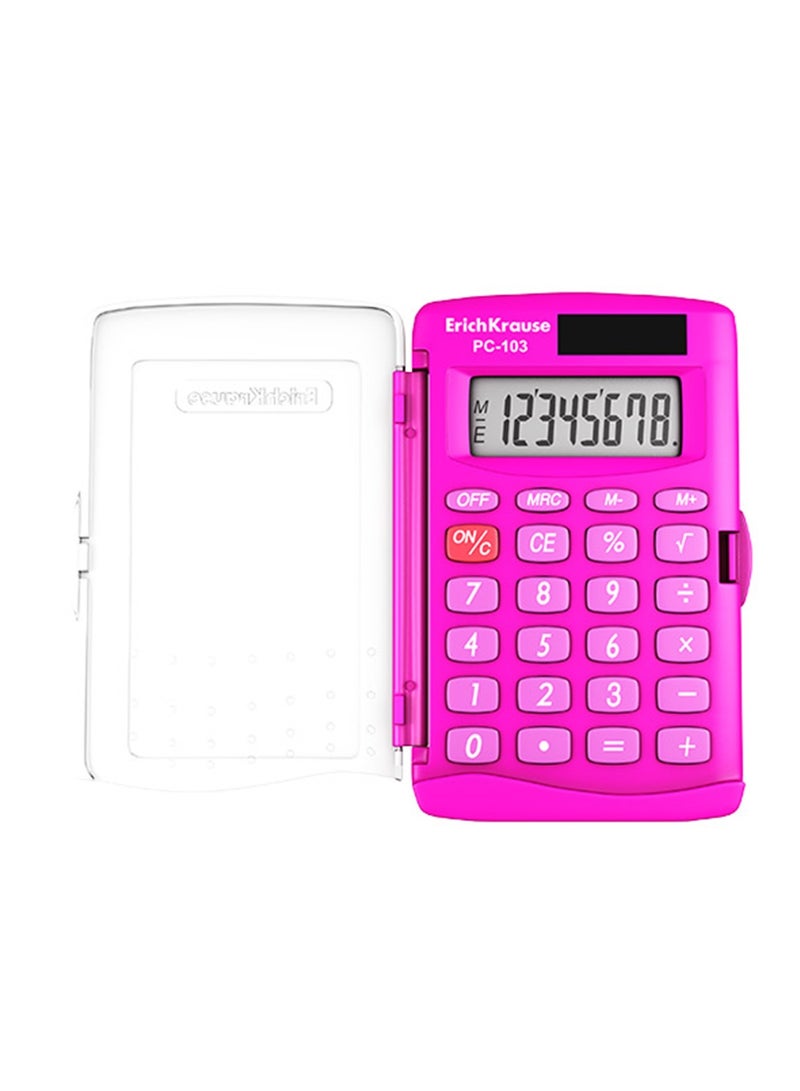 ErichKrause آلة حاسبة بحجم الجيب 8 أرقام مع غلاف بلاستيكي جسم وردي - Image 2
