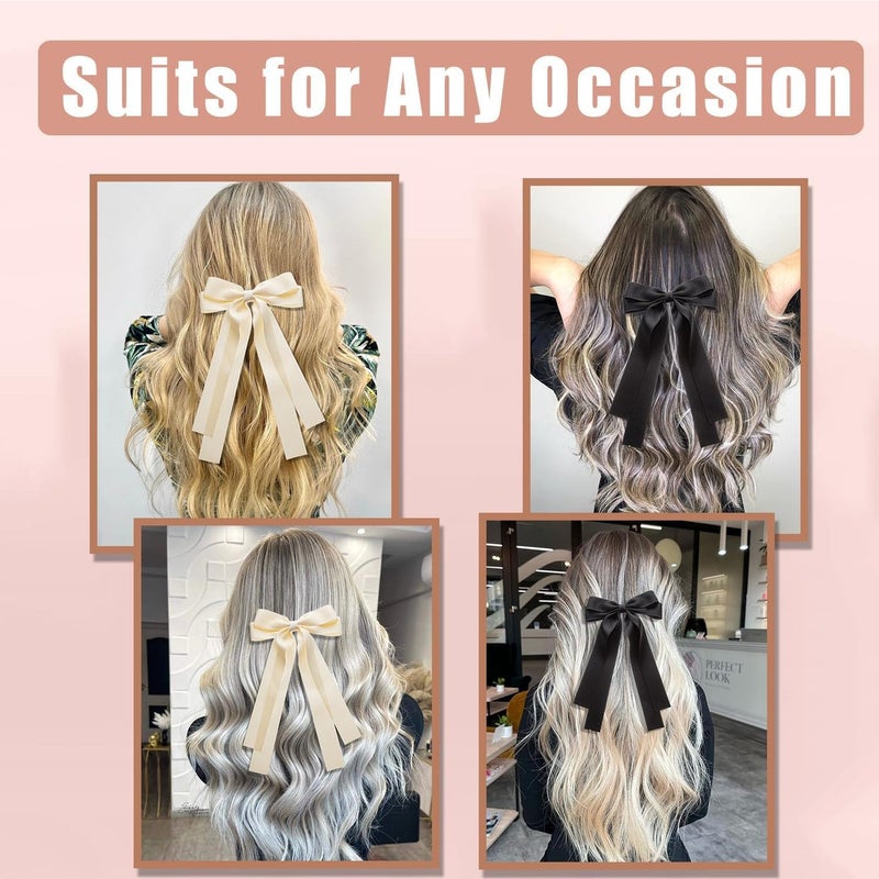 ChicAbode 2 PCS Bow Ribbons, Hair Bows, Hair Clips, Daily Wear Clips For Women And Girls(Beige Black) - Image 5