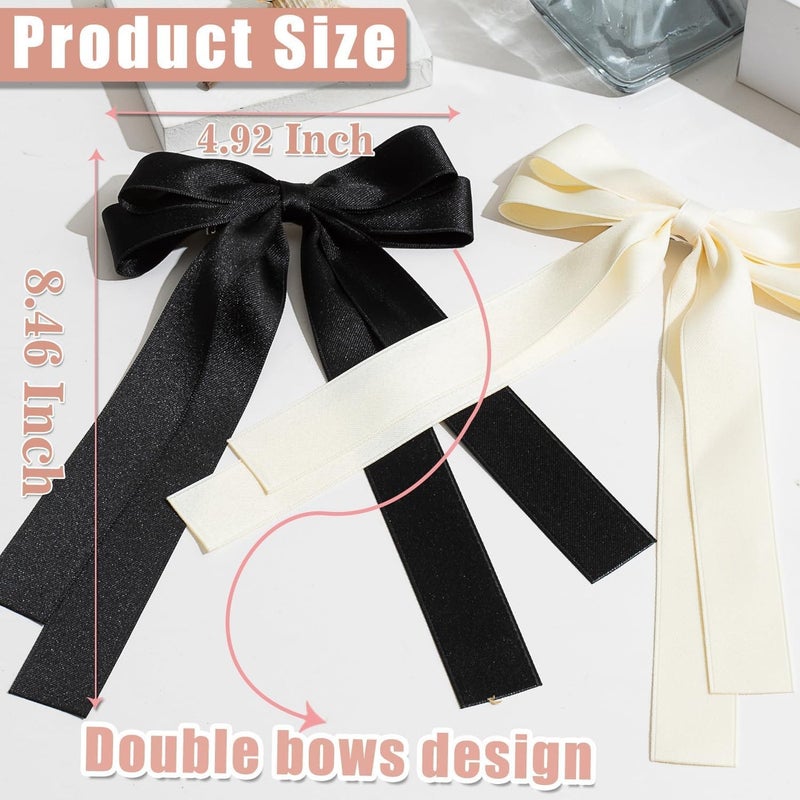 ChicAbode 2 PCS Bow Ribbons, Hair Bows, Hair Clips, Daily Wear Clips For Women And Girls(Beige Black) - Image 2
