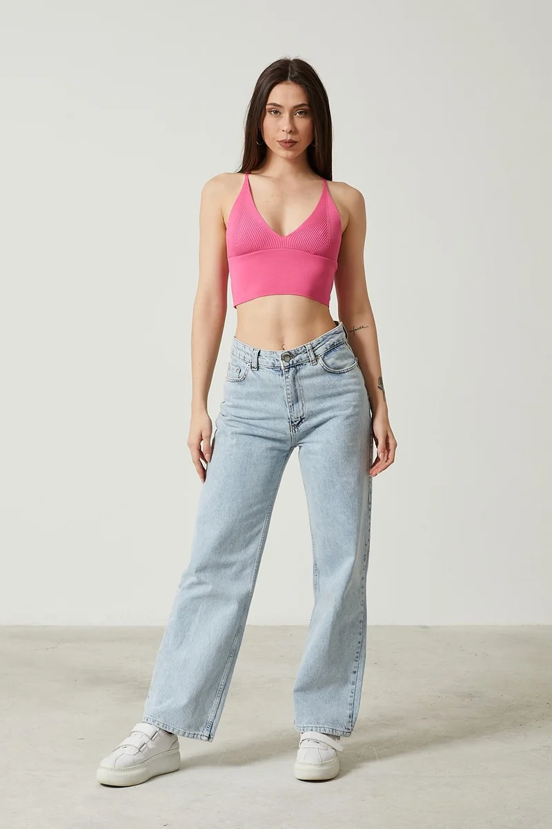 توينتي3 Women's Super Crop Back Detailed Knitwear Bustier Blouse