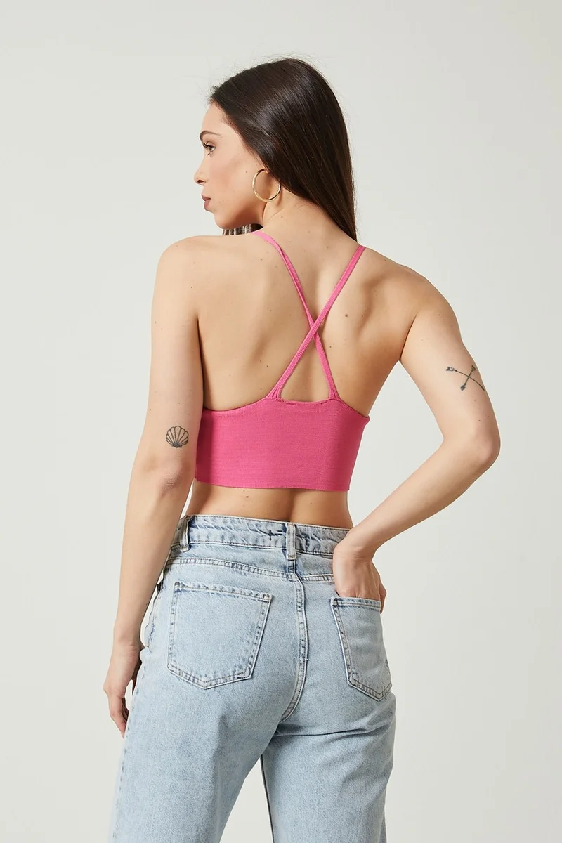توينتي3 Women's Super Crop Back Detailed Knitwear Bustier Blouse