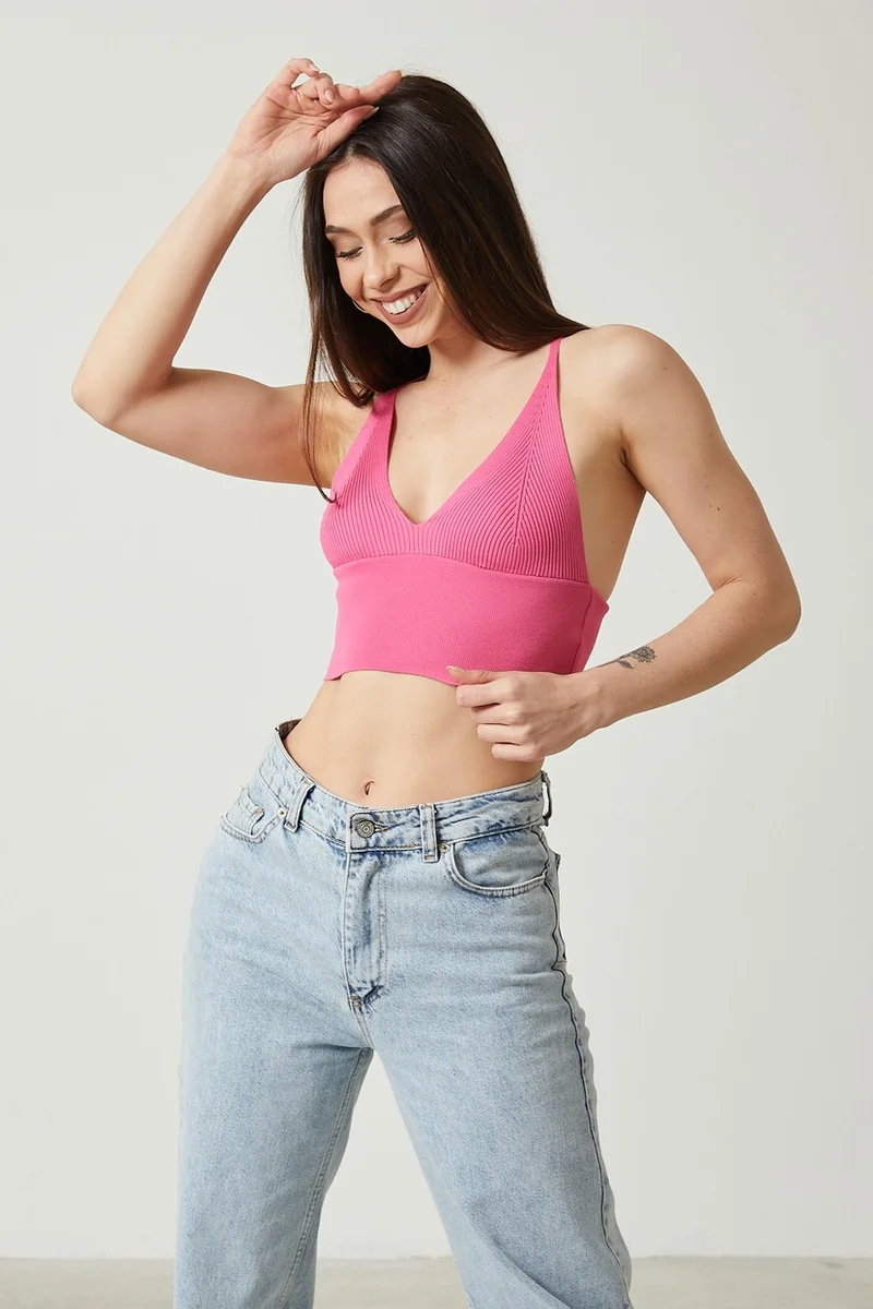 توينتي3 Women's Super Crop Back Detailed Knitwear Bustier Blouse