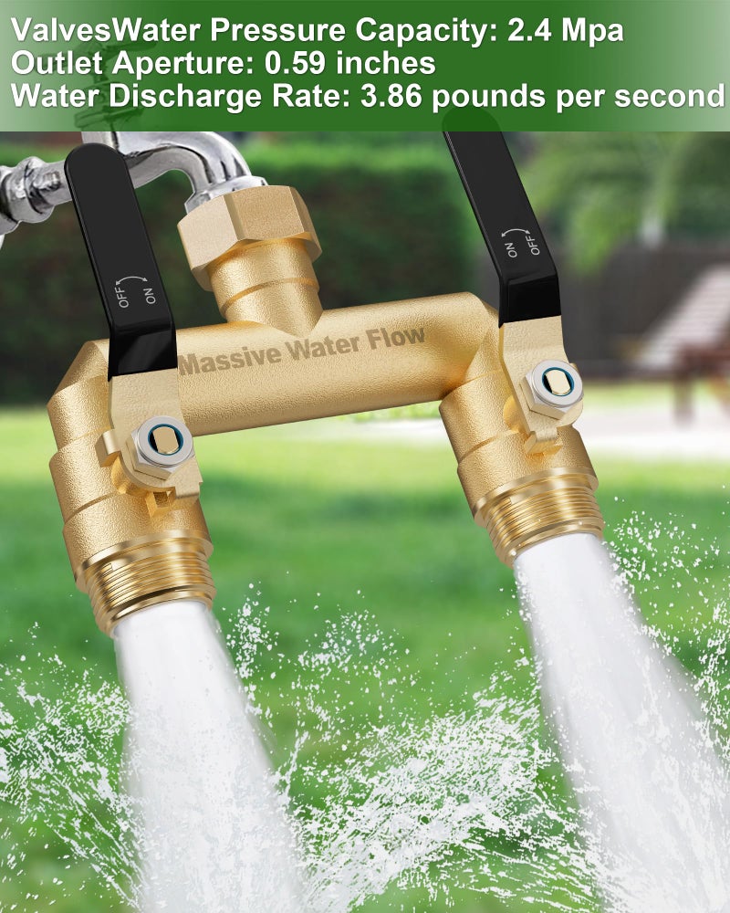 LNEZCDB Hose Splitter 2 Way Heavy Duty, Full Flow Garden Hose Splitter with 2 Long Metal Handles, Brass Rust and Freeze Resistant Water Hose Bib Splitter, T Adapter Connector with 3/4 - Inch GHT Threadï¼ˆBlackï¼‰ - Image 5