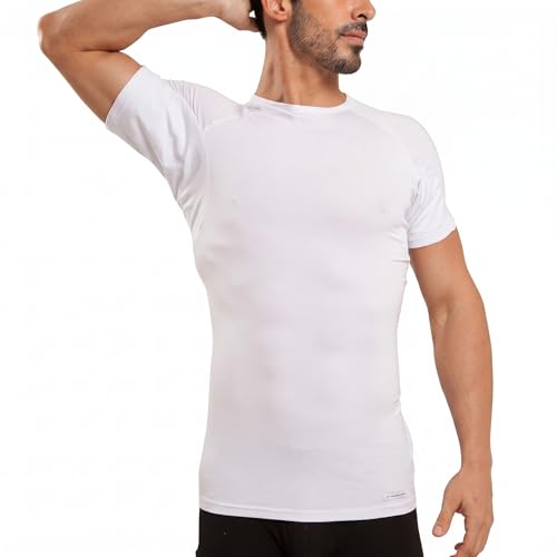 Ejis Sweatproof Undershirt Mens Modal Crew w Sweat Pads, Silver Treated to Fight Embarrassing Body Odor & Armpit Stains, Aluminum Free Alternative to Antiperspirant, Regular Fit (Small, White) - Image 1