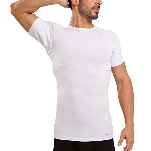 Ejis Sweatproof Undershirt Mens Modal Crew w Sweat Pads, Silver Treated to Fight Embarrassing Body Odor & Armpit Stains, Aluminum Free Alternative to Antiperspirant, Regular Fit (Small, White) - Image 2