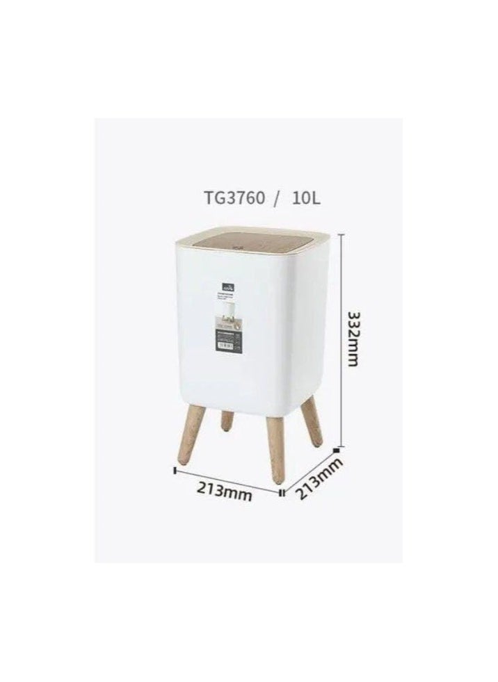 Generic - 10L White Plastic Trash Can with Automatic Press Lid and Removable Legs, Square Design, Easy to Use, Compact, High Quality Materials, Multi Purpose, Ideal for Home, Office, Dorm - Image 1