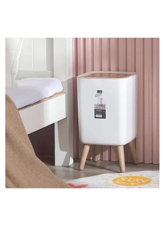 Generic - 10L White Plastic Trash Can with Automatic Press Lid and Removable Legs, Square Design, Easy to Use, Compact, High Quality Materials, Multi Purpose, Ideal for Home, Office, Dorm - Image 1