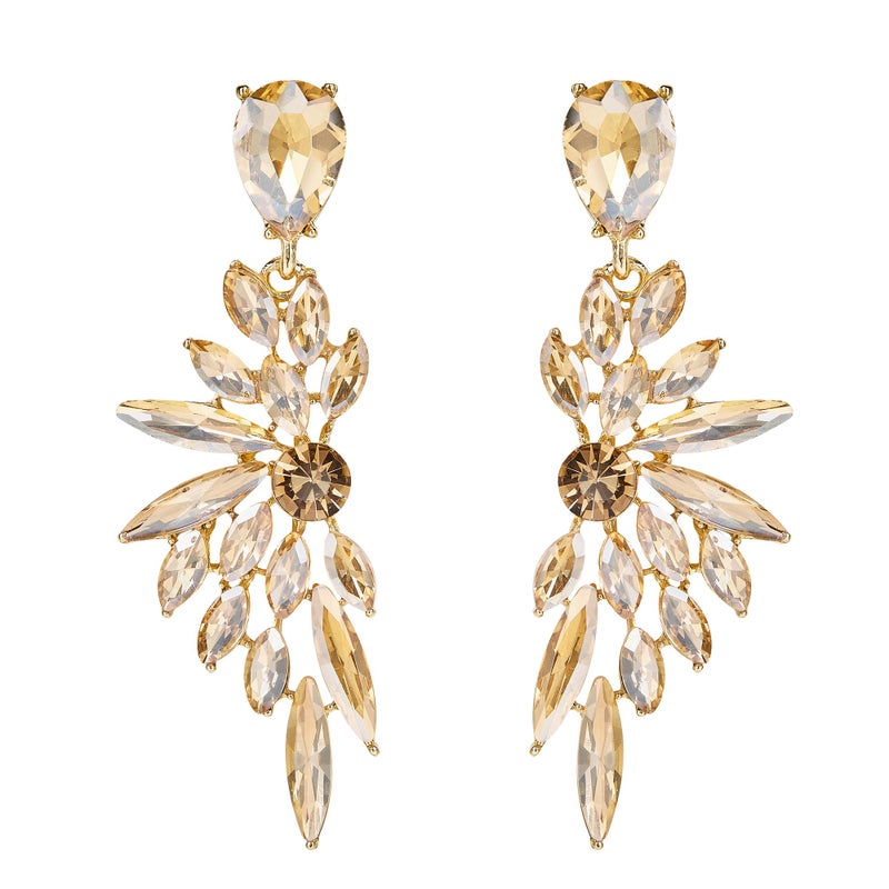 BriLove Women's Wedding Bridal Crystal Teardrop Multi Marquise Cluster Bling Dangle Earrings Champagne - Image 1