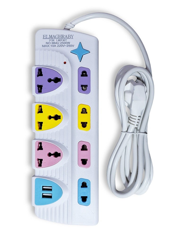 Generic - Electric Power strip - 2500 watt, 10 A/220-250V , with 7 Outlet , 1.5M cable , 2 Port USB and  for Laptop, PC, MacBook , Home and Office Electrical appliances and Mobile charger - Image 1