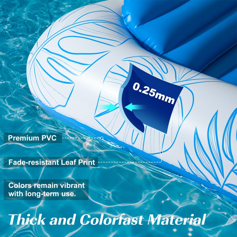 HeySplash Inflatable Pool Float for Adults, Tanning Pool Lounger with Removable Pillow & Cup Holders, Large Sunbathing Raft for Beach Vacation, Pool Floatie for Lake, River, Backyard, Blue Leaf - Image 4
